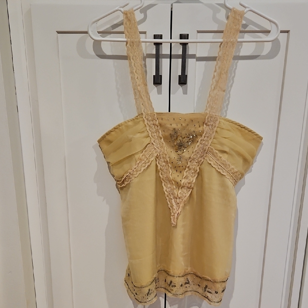 Elegant Lace Trimmed Yellow Top - New With Tag